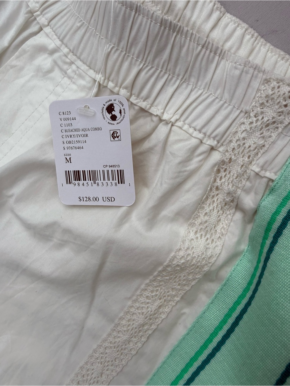Free People White Wide Leg Pants with Mint Green Stripes - Picture 9 of 10